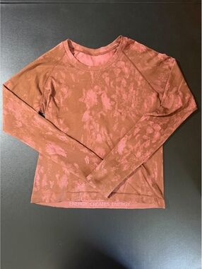 Lululemon Seamless Long Sleeve Performance Top Brown Pink Floral Jacquard Knit,